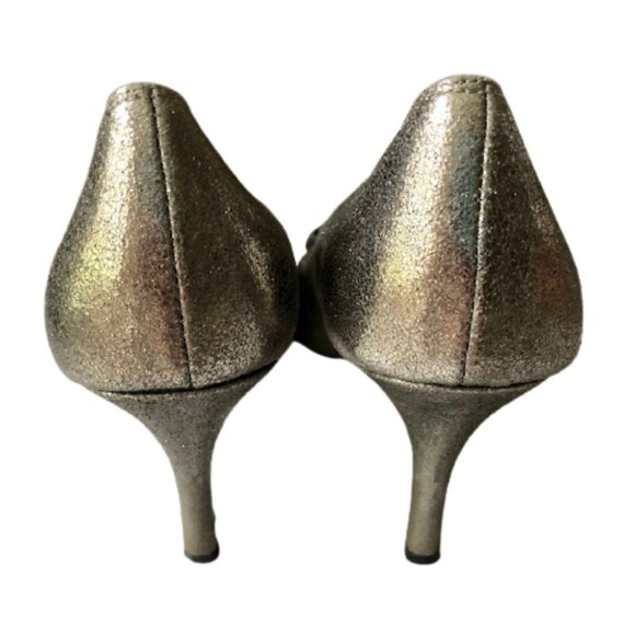 Kate Spade Platinum Sparkly Peep Toe Bow Pumps - 8.5M - Picture 6 of 11